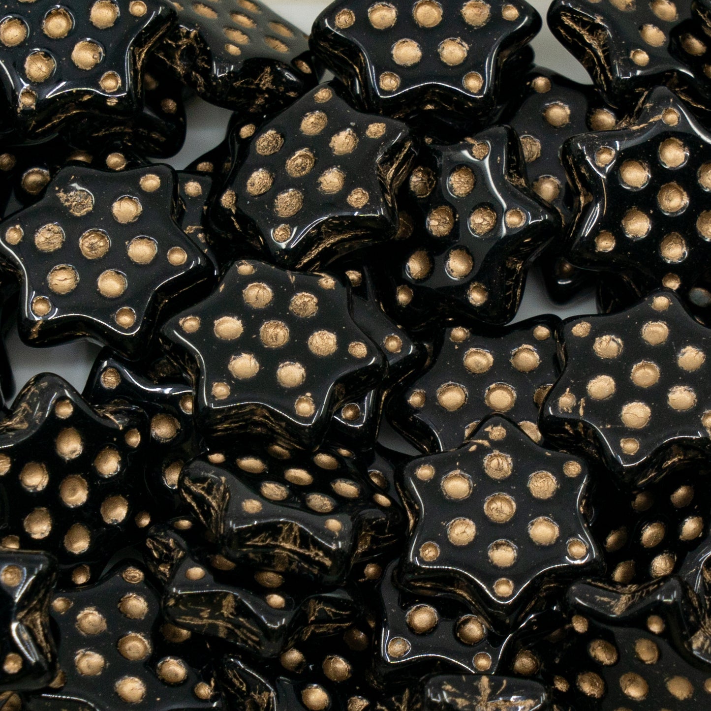 OUTLET 250g Pressed Beads Star With Dot, 16 x 16 mm, Black Gold Lined (23980-54302), Glass, Czech Republic