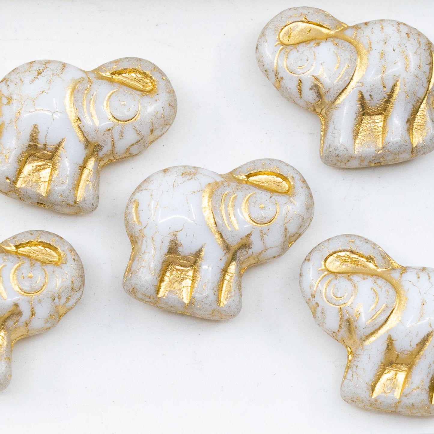 OUTLET 250g/50g Elephant Beads, 20 x 21 mm, Chalk White Gold Lined (03000-54302), Glass, Czech Republic