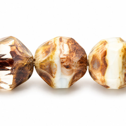 Special Cut Faceted Fire Polished Beads. Smashed, X3143 Picasso (x3143-43400), Glass, Czech Republic