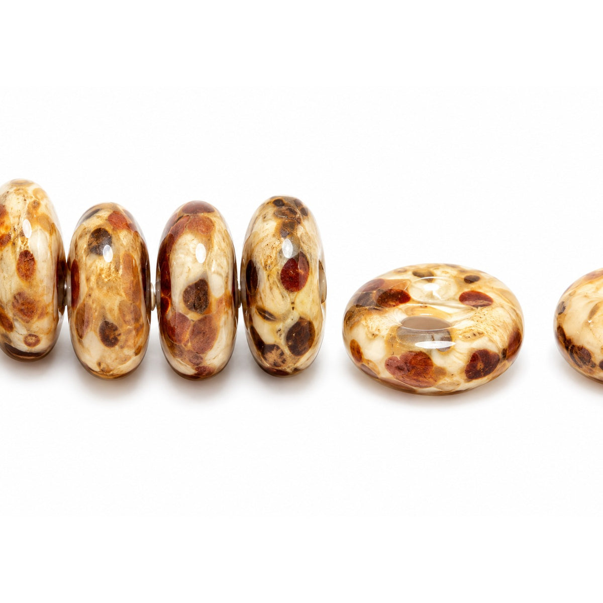 Donuts And Discs 2-Hole Pressed Beads, White Travertin (2010-86800), Glass, Czech Republic