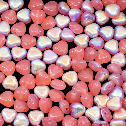 OUTLET 250g/50g Heart Beads, 6 x 6 mm, Opal Pink Ab (71400-28701), Glass, Czech Republic