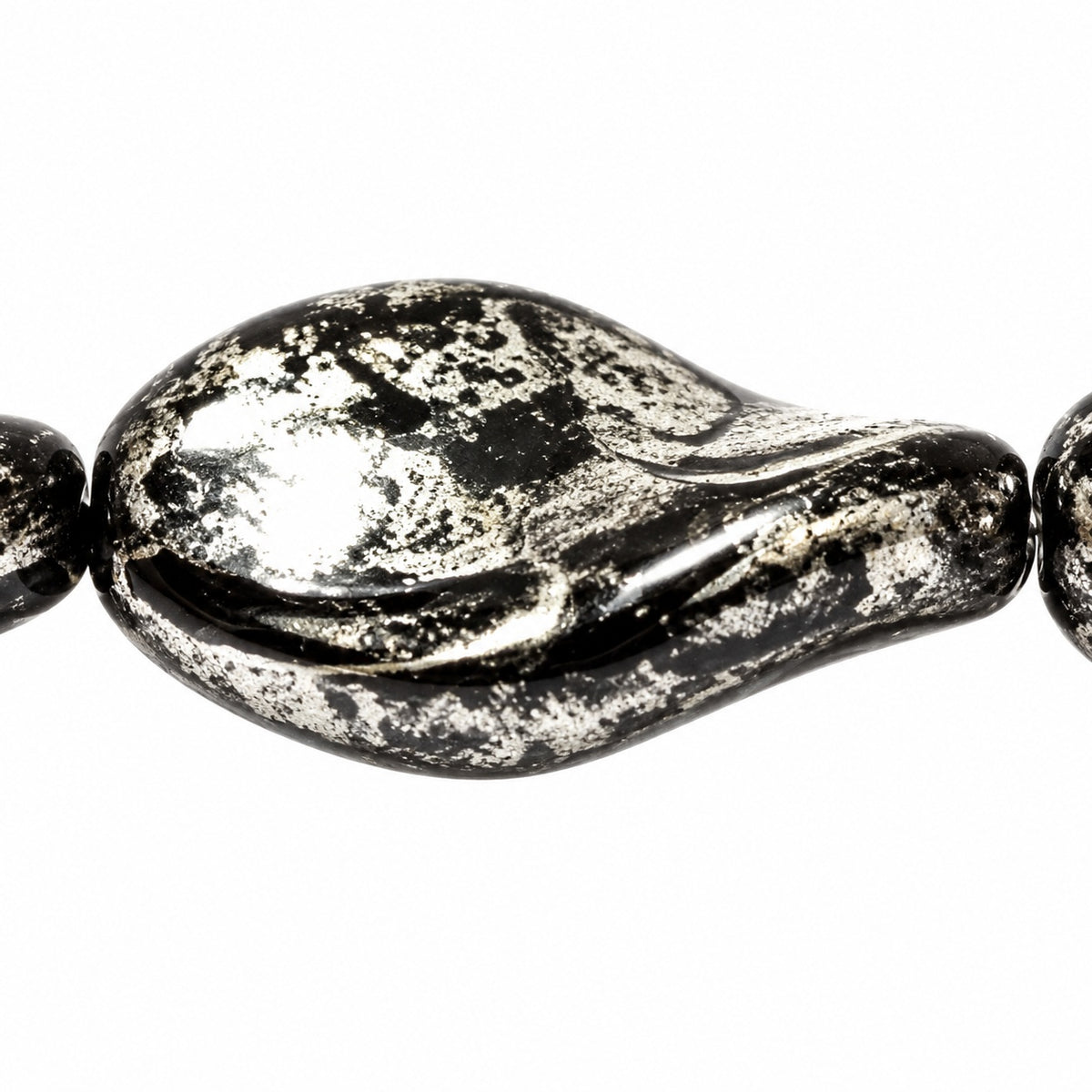 Curved Oval Beads, Black Picasso (23980-43400), Glass, Czech Republic