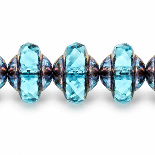 Faceted Special Cut Beads Ufo, Transparent Aqua Bronze (60010-14415), Glass, Czech Republic