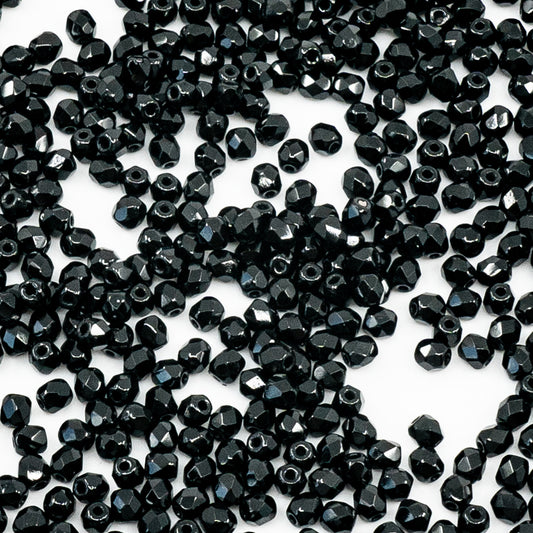 OUTLET 10 grams Faceted Round Fire Polished Beads, 4 x 4 mm, Black (23980), Glass, Czech Republic