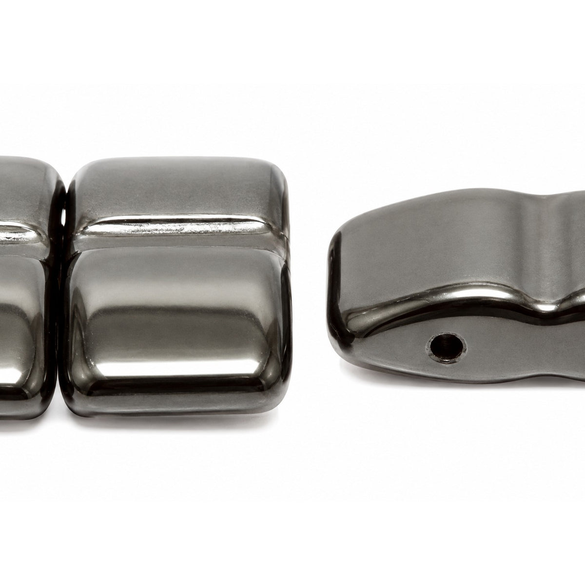 Rectangle 2-Hole Beads, Black (23980), Glass, Czech Republic
