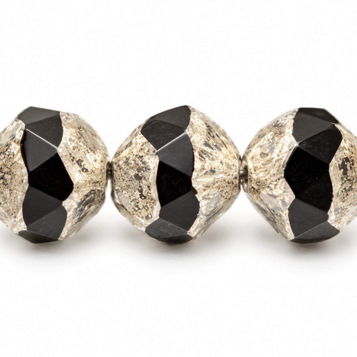 Special Cut Faceted Fire Polished Beads. Smashed, Black Antique Silver Patina (23980-81002), Glass, Czech Republic