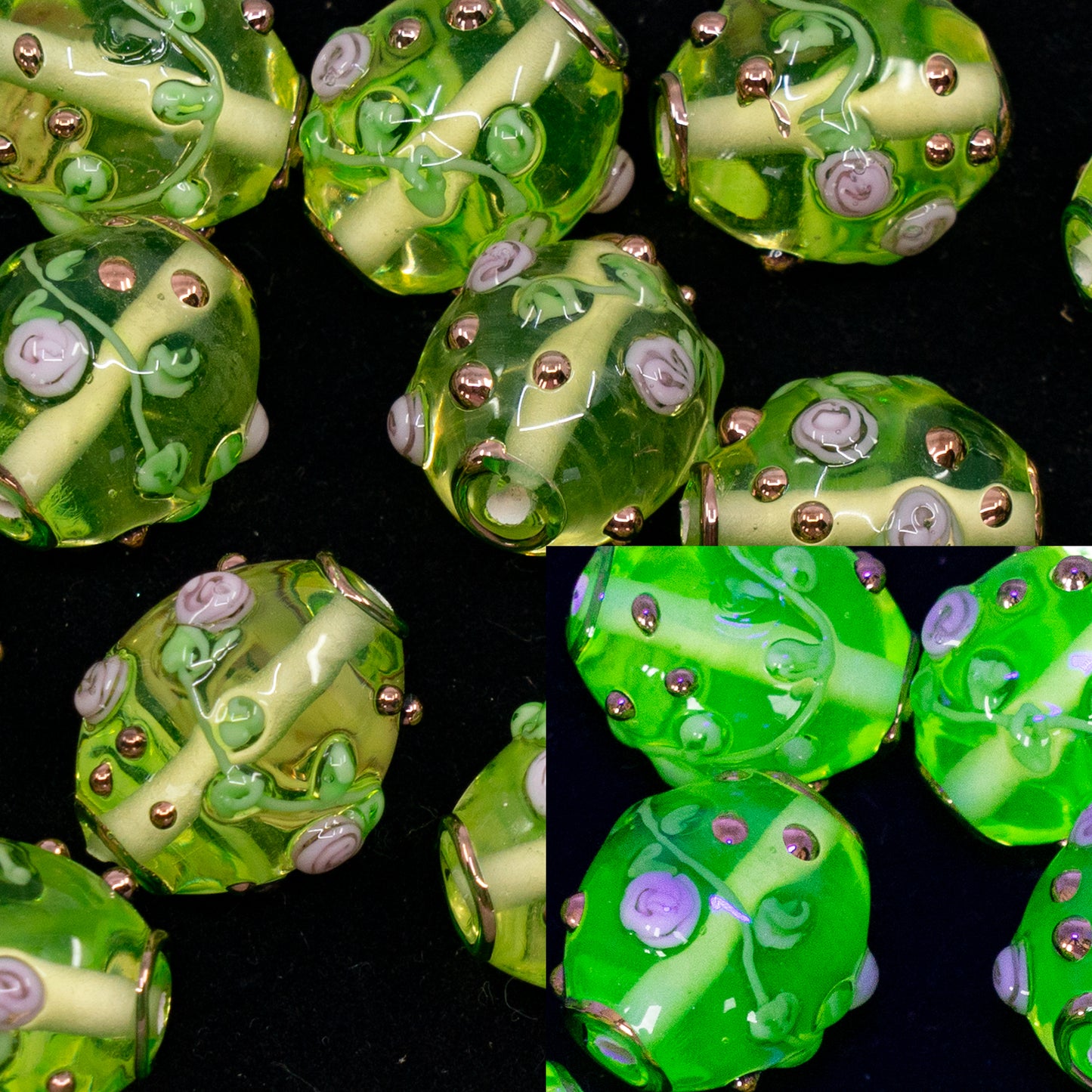 OUTLET 1 pcs Lampwork Oval Beads, 16 x 12 mm, Transparent Yellow Pink Flower (80130-pink-flower), Glass, Czech Republic