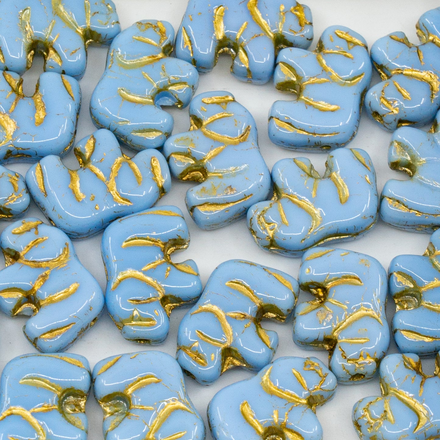 アウトレット 250g/50g スモールエレファントビーズ、15 x 11 mm、不透明ライトブルーゴールドライン（33010-54302）、ガラス、チェコ共和国