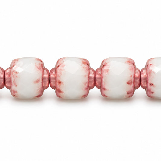 Cathedral Faceted Fire Polished Beads, Chalk White Terracotta Red (03000-15495), Glass, Czech Republic
