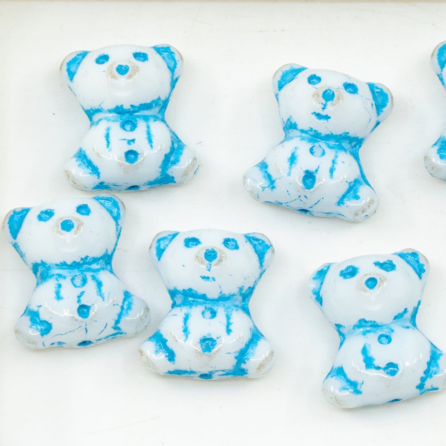 OUTLET 250 grams Cute Bear Beads, 20 x 9 mm, White Blue Lined (02010-54323), Glass, Czech Republic