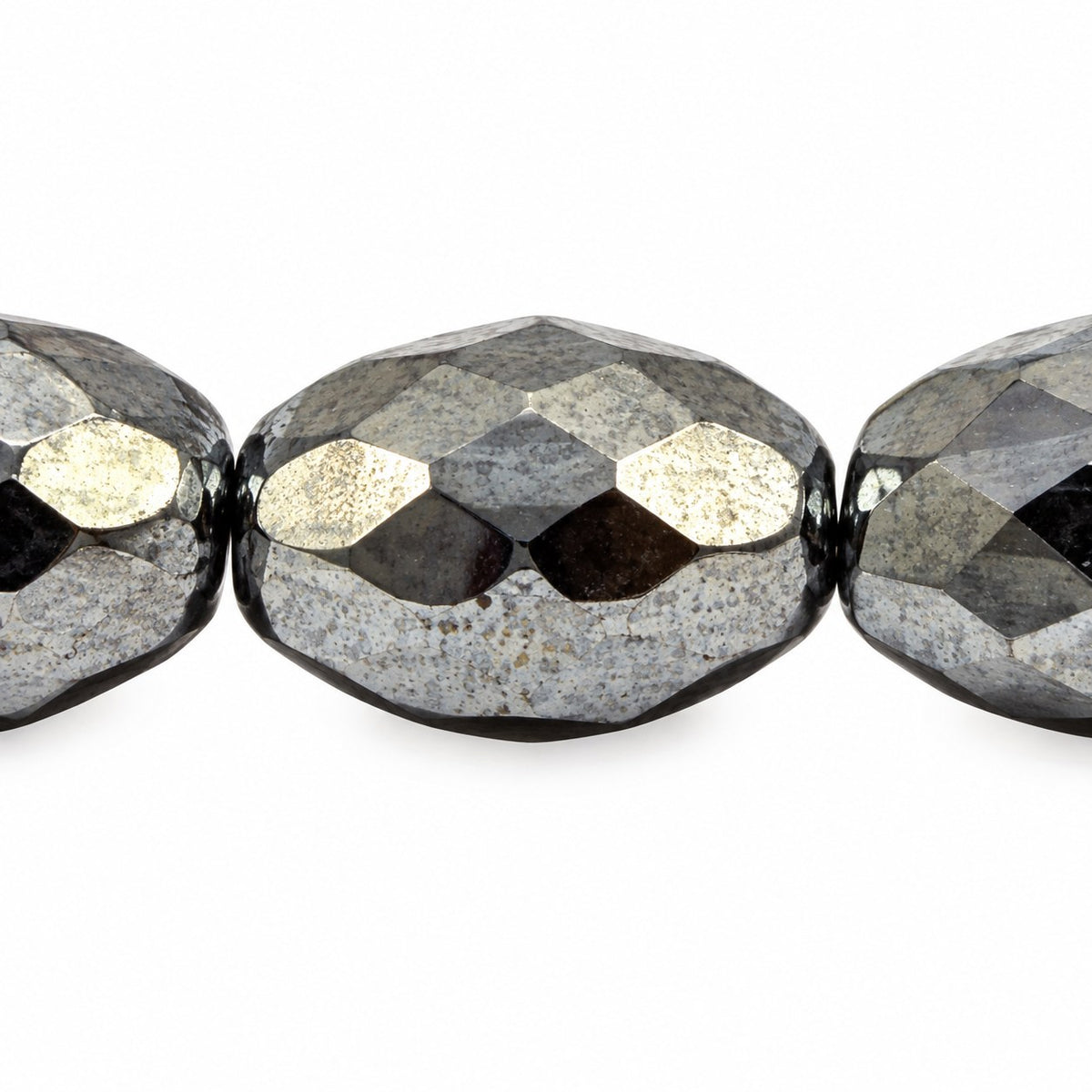 Oval Faceted Beads, Black Hematite (23980-14400), Glass, Czech Republic