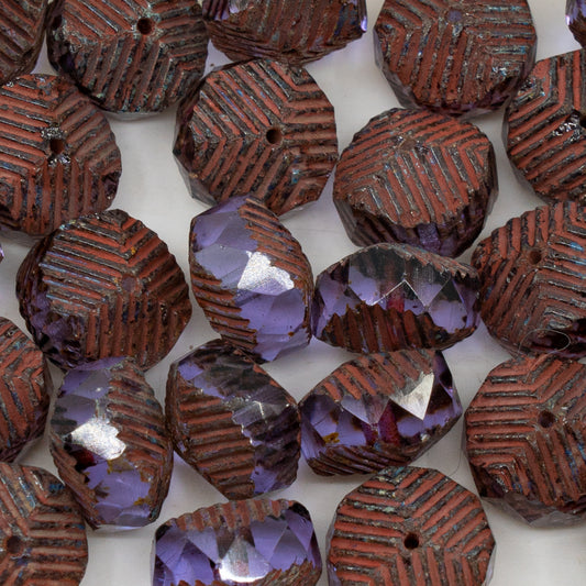 アウトレット 10グラム ファセット加工スペシャルロンデルビーズ ファイアポリッシュ 10 x 14 mm 透明ライトアメジストステインストロング (20310-86805) ガラス チェコ共和国