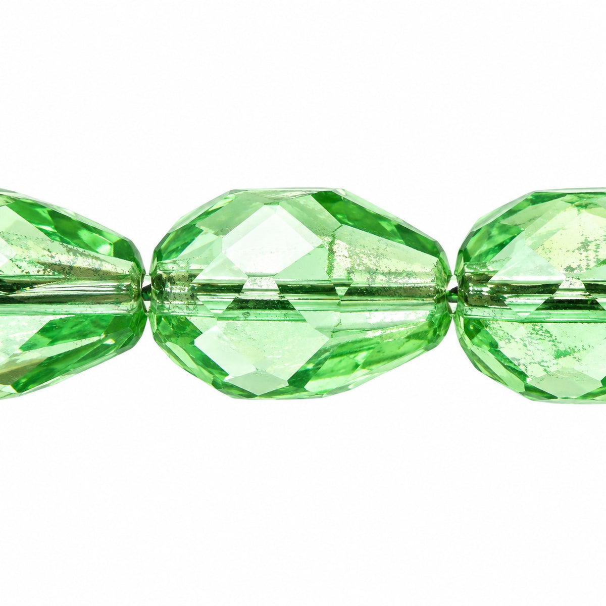 Faceted Fire Polished Beads Special Cut, Transparent Green (50520), Glass, Czech Republic