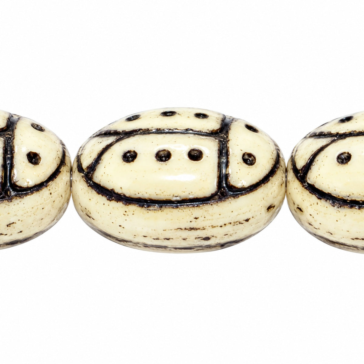 Ladybird Beads, Opaque Beige Black Lined (13010-46769), Glass, Czech Republic