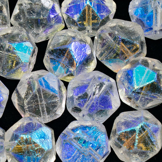 OUTLET 50g Rough English Cut Beads, 24 x 24 mm, Crystal Ab (00030-28701), Glass, Czech Republic