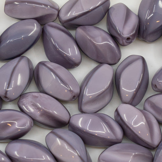 OUTLET 10 grams Turned Peeled Oval Beads, 14 x 9 mm, Silk Lavender (24010), Glass, Czech Republic