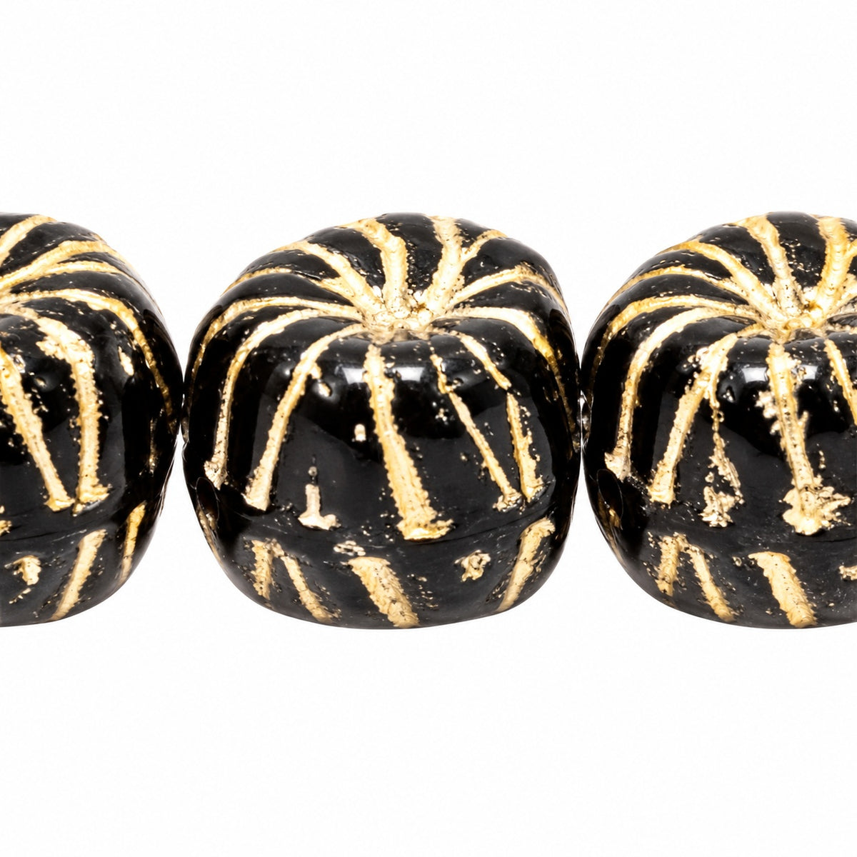 Wide Flower Pressed Beads, Black Gold Lined (23980-54202), Glass, Czech Republic