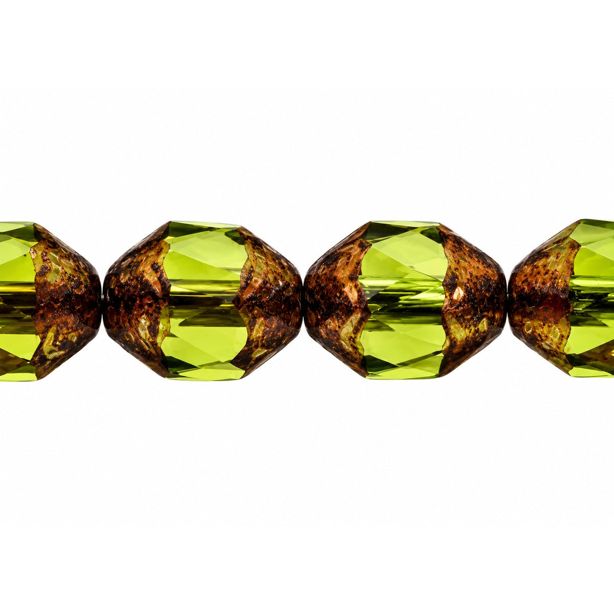 Special Cut Faceted Fire Polished Beads, Transparent Green Bronze (50230-14415), Glass, Czech Republic