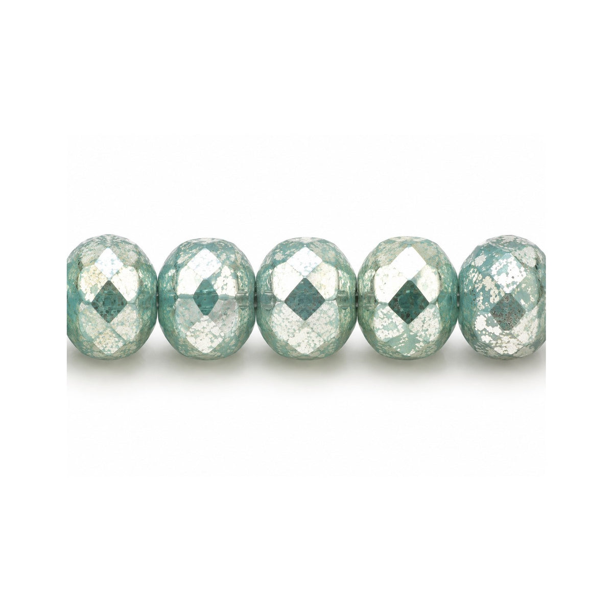 Special Cut Faceted Fire Polished Beads, Opal Aqua Terracotta Silver (61000-15481), Glass, Czech Republic