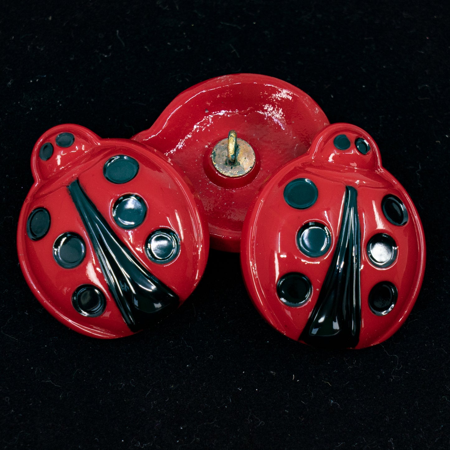 OUTLET 1 pcs Czech Glass Handmade Button, s12 x 27 mm, Black Red Ladybird (black-red-ladyb), Glass, Czech Republic