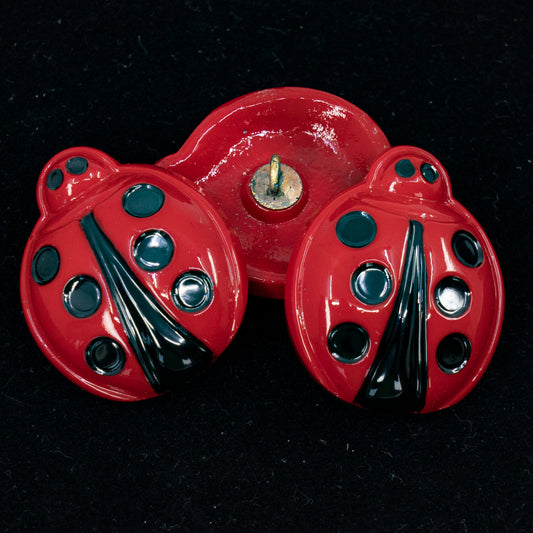 OUTLET 1 pcs Czech Glass Handmade Button, s12 x 27 mm, Black Red Ladybird (black-red-ladyb), Glass, Czech Republic