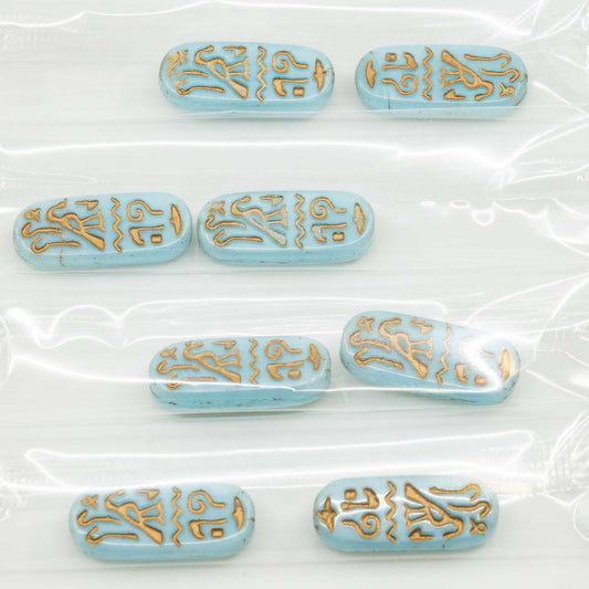 OUTLET 5 grams Egypt Rectangle Beads, 25 x 10 mm, Light Blue Gold Lined (33000-54302), Glass, Czech Republic