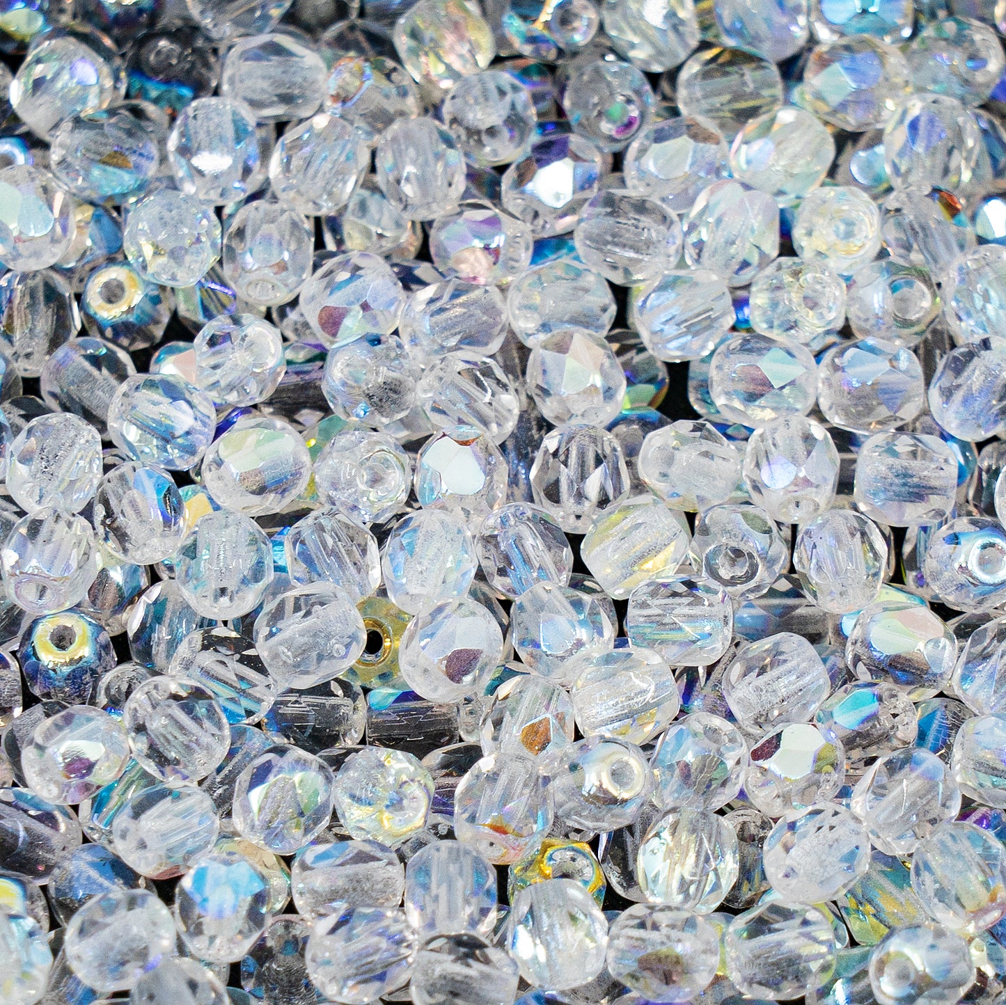 OUTLET 10 grams Faceted Round Fire Polished Beads, 4 x 4 mm, Crystal Ab (00030-28701), Glass, Czech Republic