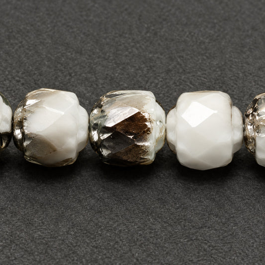 Cathedral Faceted Fire Polished Beads Special Cut, Chalk White Chrom (03000-27401), Glass, Czech Republic
