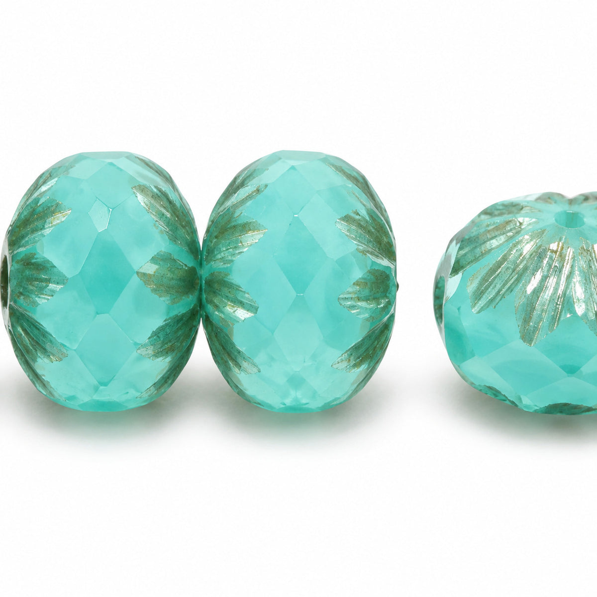 Special Cut Faceted Fire Polished Beads, Opal Aqua Platin (61100-13702), Glass, Czech Republic
