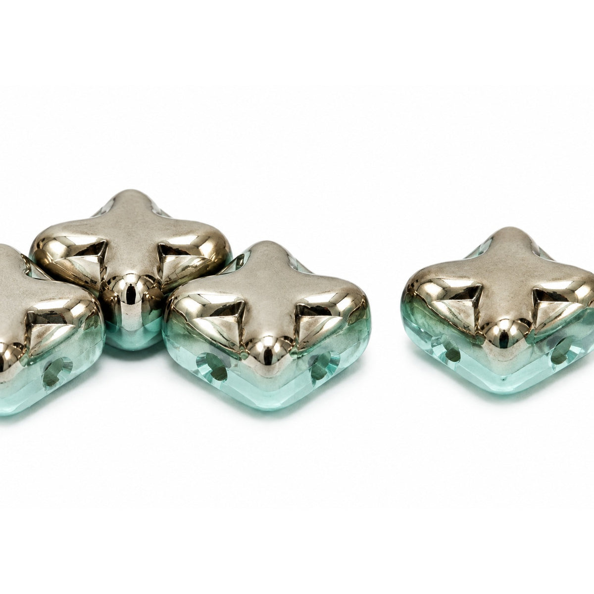 Cross Diagonal Square Beads, Turquise Chrom (63110-27401), Glass, Czech Republic