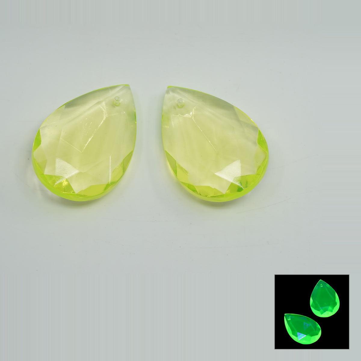 1 pc Uranium Chandelier Trimming Teardrop Pendant (approx. 50x33mm), Yellow, Hand Cut and Polished Glass, Czech Republic, OUTLET