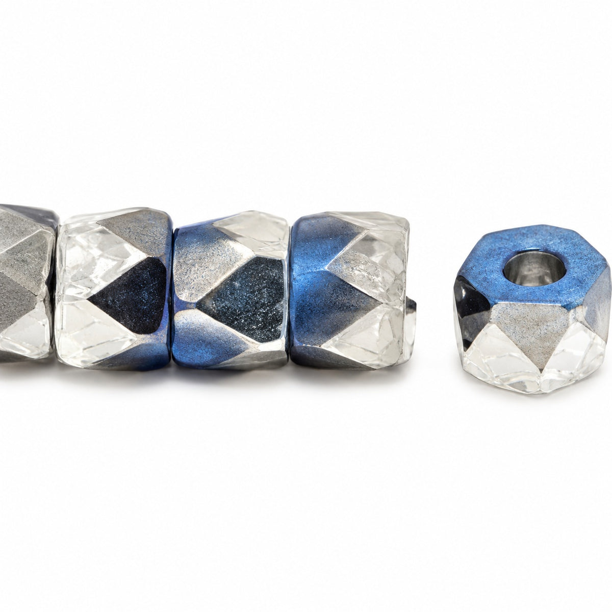 Faceted Oval Beads Special Cut, Opaque Blue Crystal Silver Half Coating (33030-27001), Glass, Czech Republic