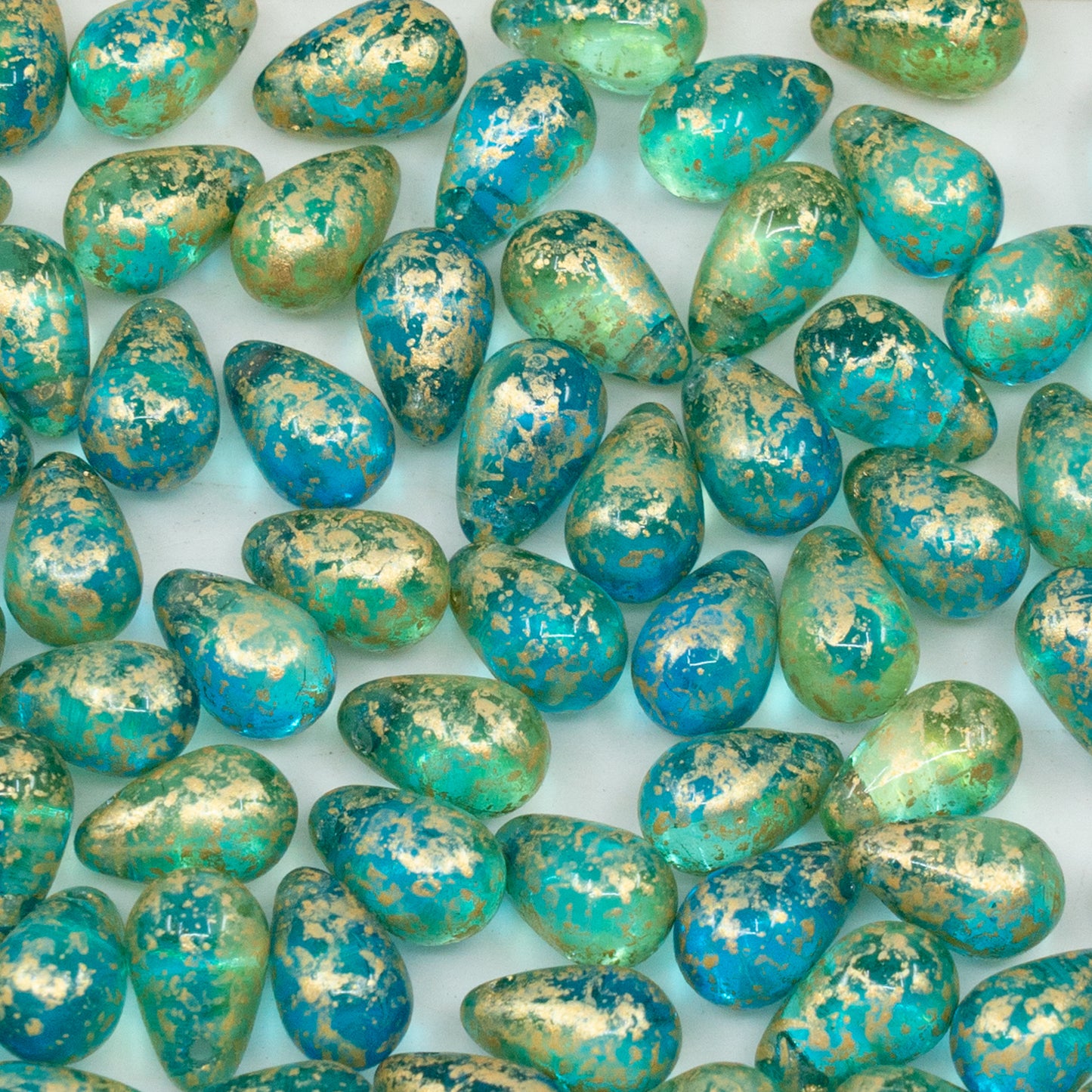 OUTLET 250g/50g Drop Beads, 6 x 9 mm, R0065 Gold Splash (R0065-94401), Glass, Czech Republic