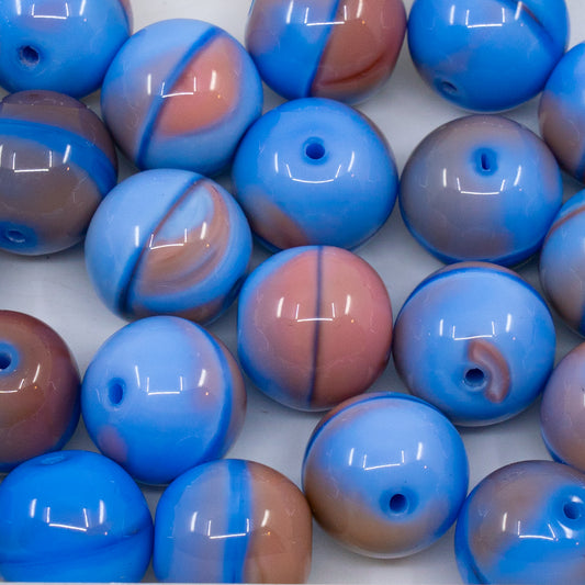 OUTLET 10 grams Round Druck Beads, 14 x 14 mm, Blue Pink Mixed Colors (blue-pink-mix), Glass, Czech Republic