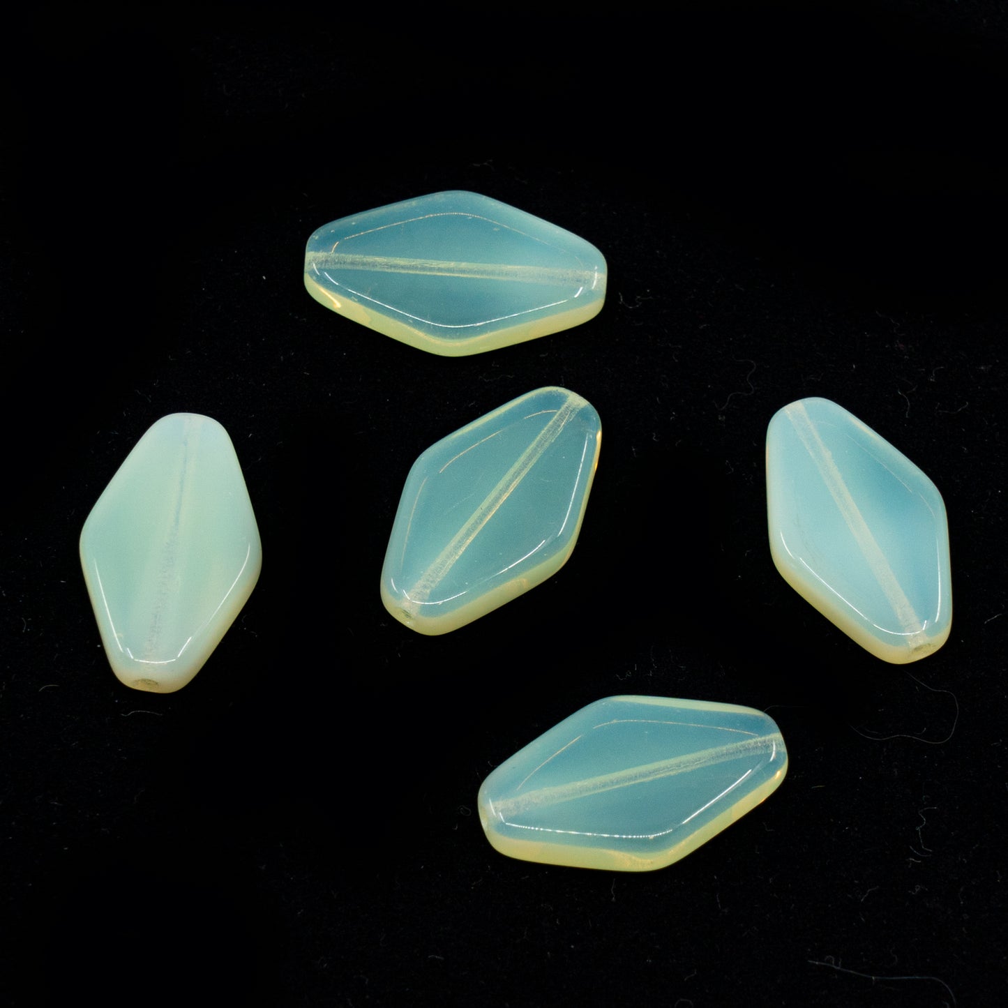 OUTLET 10 grams Flat Rhombus Beads, 22 x 12 mm, Opal Yellow (81000), Glass, Czech Republic
