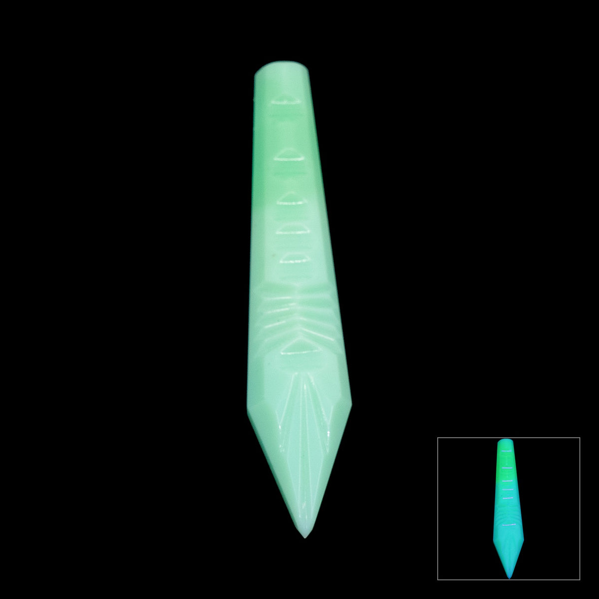 1 pc Uranium Chandelier Trimming Notched Icicle Drop (approx. 76x15mm), Opal Green, Hand Cut and Polished Glass, Czech Republic, OUTLET