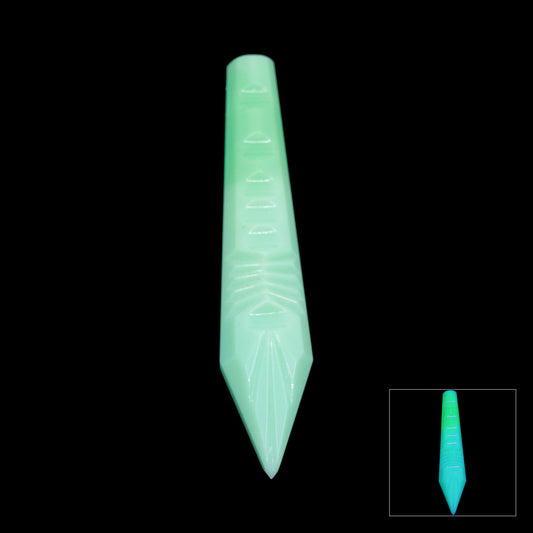 1 pc Uranium Chandelier Trimming Notched Icicle Drop (approx. 76x15mm), Opal Green, Hand Cut and Polished Glass, Czech Republic, OUTLET