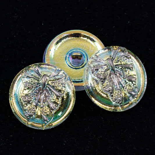 OUTLET 1 pcs Czech Glass Handmade Button, s10 x 22 mm, Butterfly Ab Pt (butterfly-AB-pt), Glass, Czech Republic