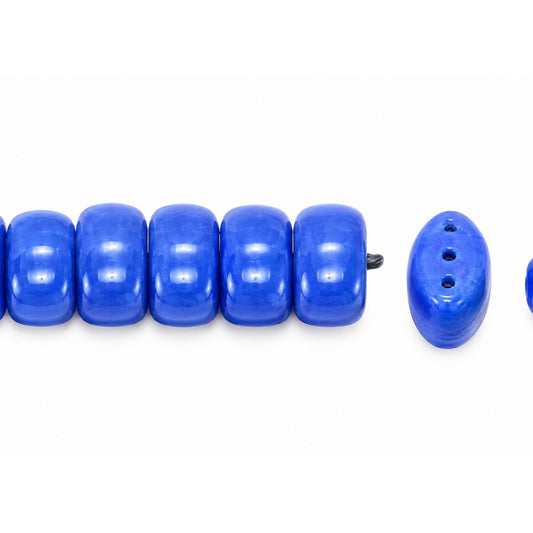 3-Hole Pressed Oval Beads, Opaque Blue (33040), Glass, Czech Republic