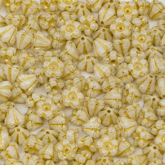 OUTLET 250g Bell Flower Beads, 4 x 6 mm, White Gold Lined (02010-54302), Glass, Czech Republic