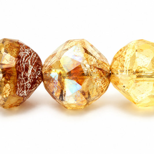 Special Cut Faceted Fire Polished Beads. Smashed, X3148 Picasso (x3148-43400), Glass, Czech Republic