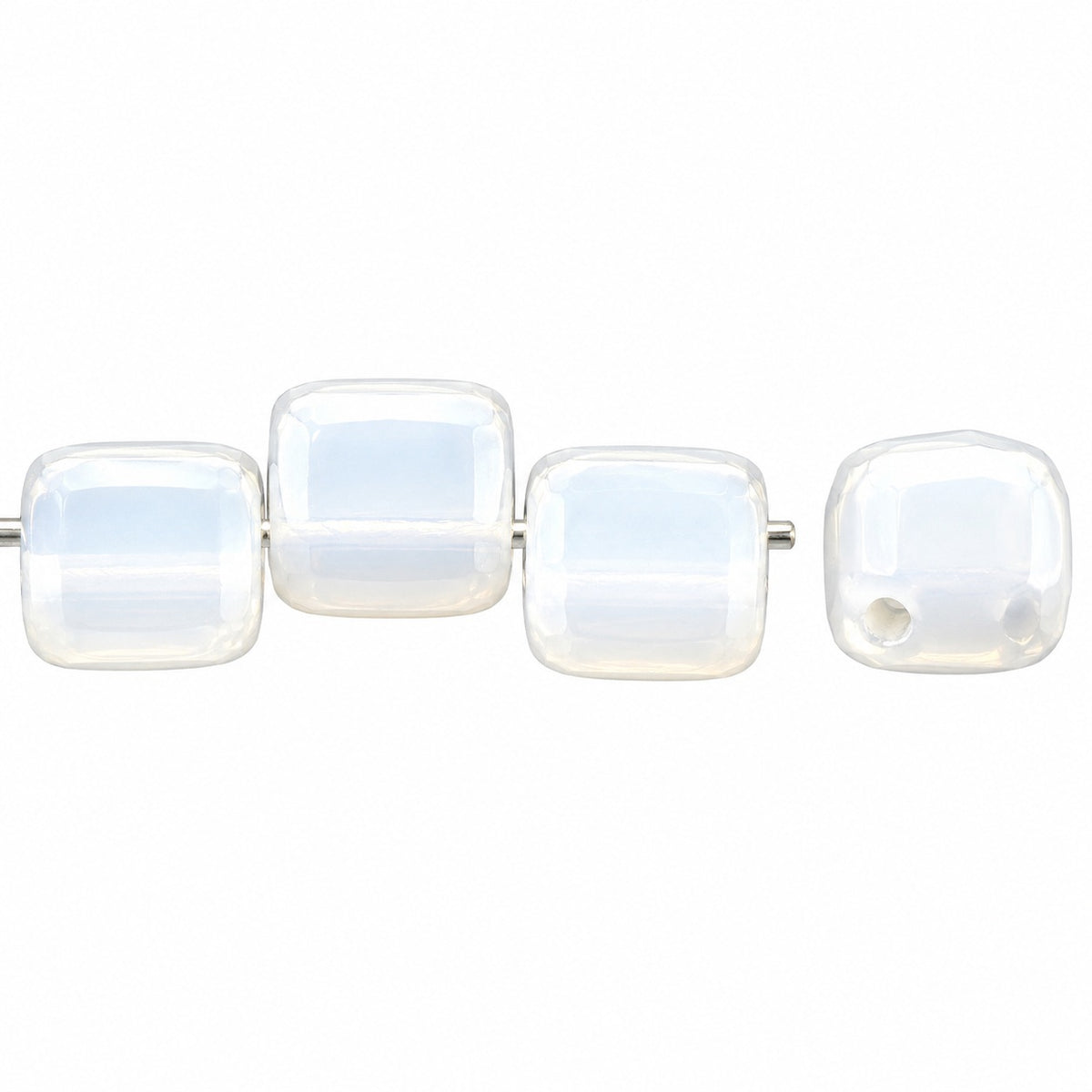 2-Hole Square Beads, White (02010), Glass, Czech Republic
