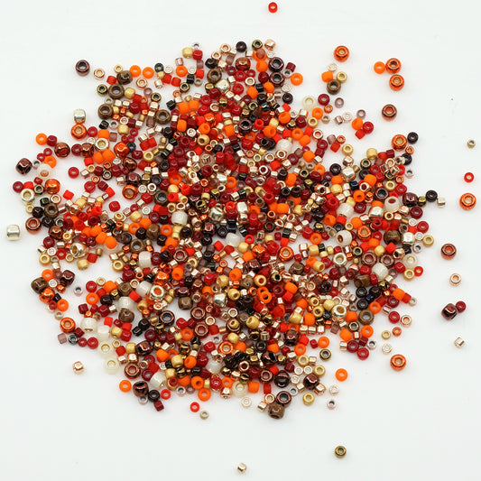 OUTLET 10 grams TOHO & Miyuki Rocailles Seed Beads, Orange Red Gold Mix (orange), Glass, JAPAN