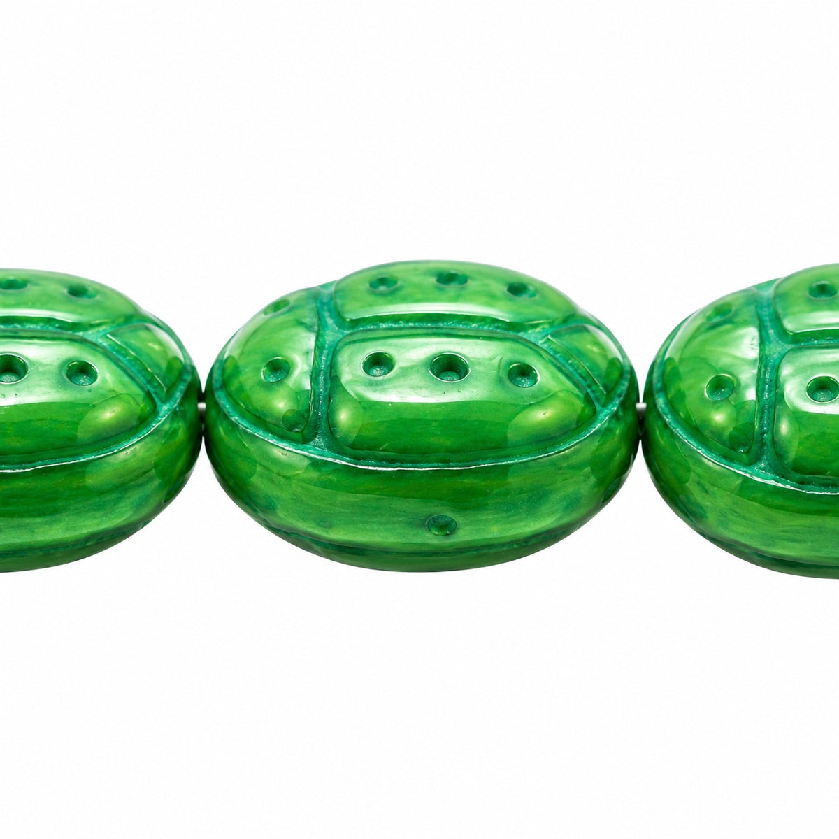 Ladybird Beads, Opaque Green Green Lined (53230-46450), Glass, Czech Republic