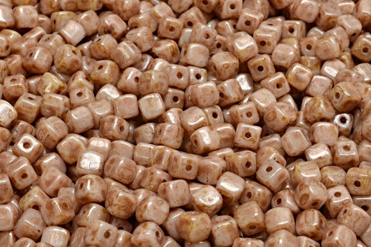 Cube Beads, Crystal Travertin Light Yellow (03000-86800-34303), Glass, Czech Republic