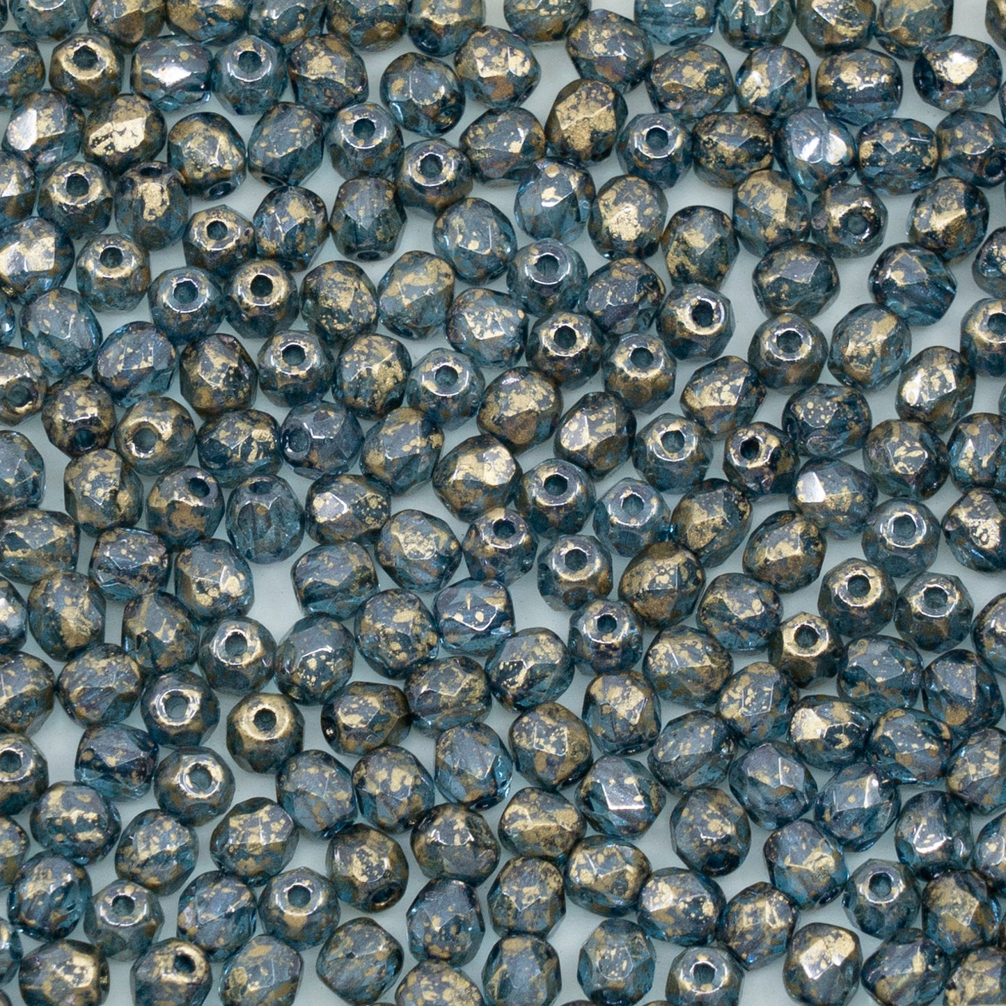 OUTLET 50g Faceted Round Fire Polished Beads, 4 x 4 mm, Blue Gold (), Glass, Czech Republic