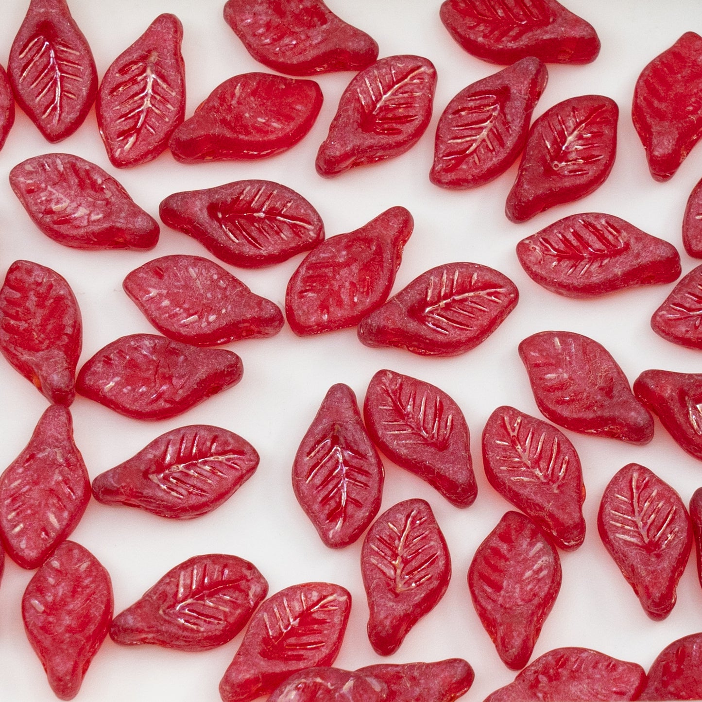 OUTLET 250g/50g Bay Leaf Beads, 6 x 12 mm, Ruby Red Matte (90080-84100), Glass, Czech Republic