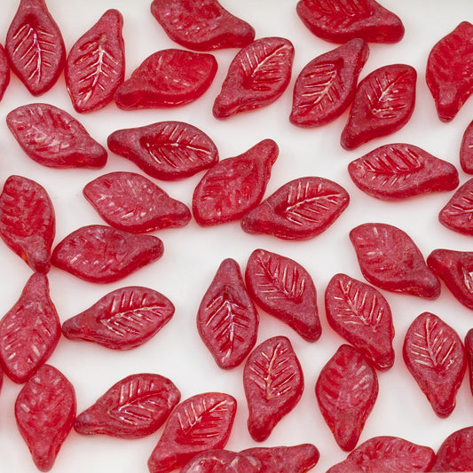 OUTLET 250g/50g Bay Leaf Beads, 6 x 12 mm, Ruby Red Matte (90080-84100), Glass, Czech Republic