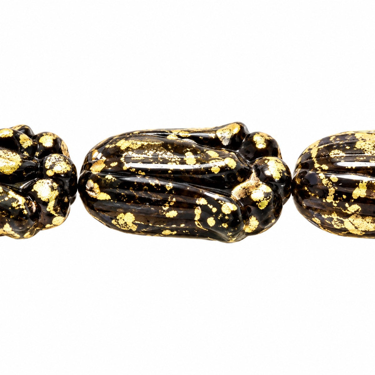 Tulip Flower Beads, Black 47901 (23980-47901), Glass, Czech Republic