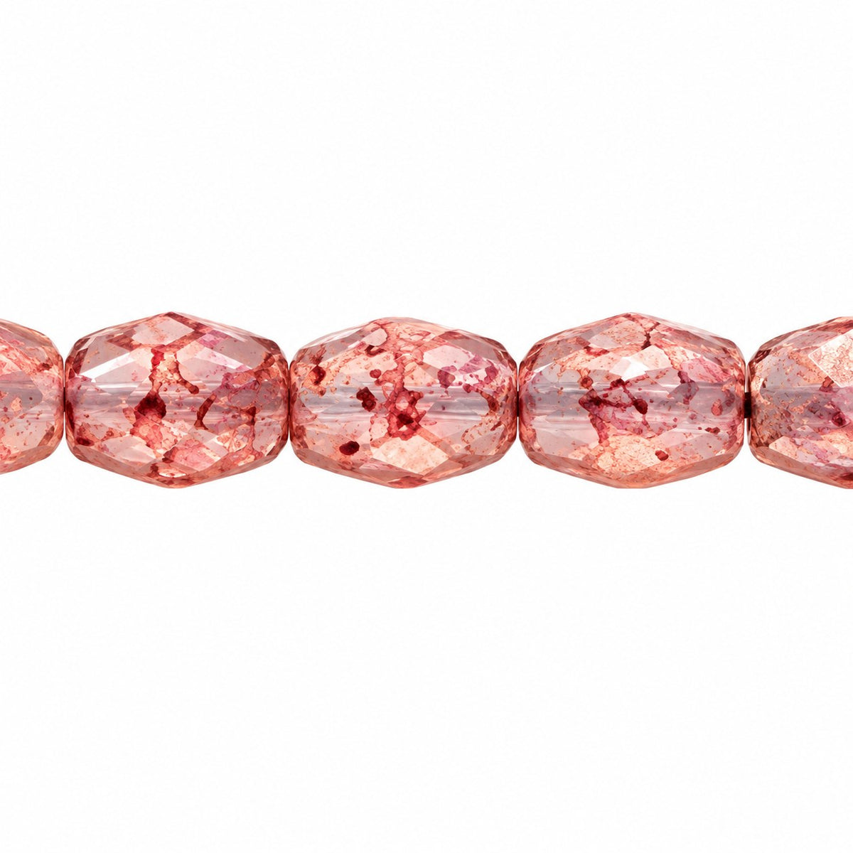 Oval Faceted Beads, Opal White Terracotta Red (01000-15495), Glass, Czech Republic